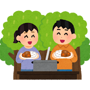 外でカレーを作る人達のイラスト