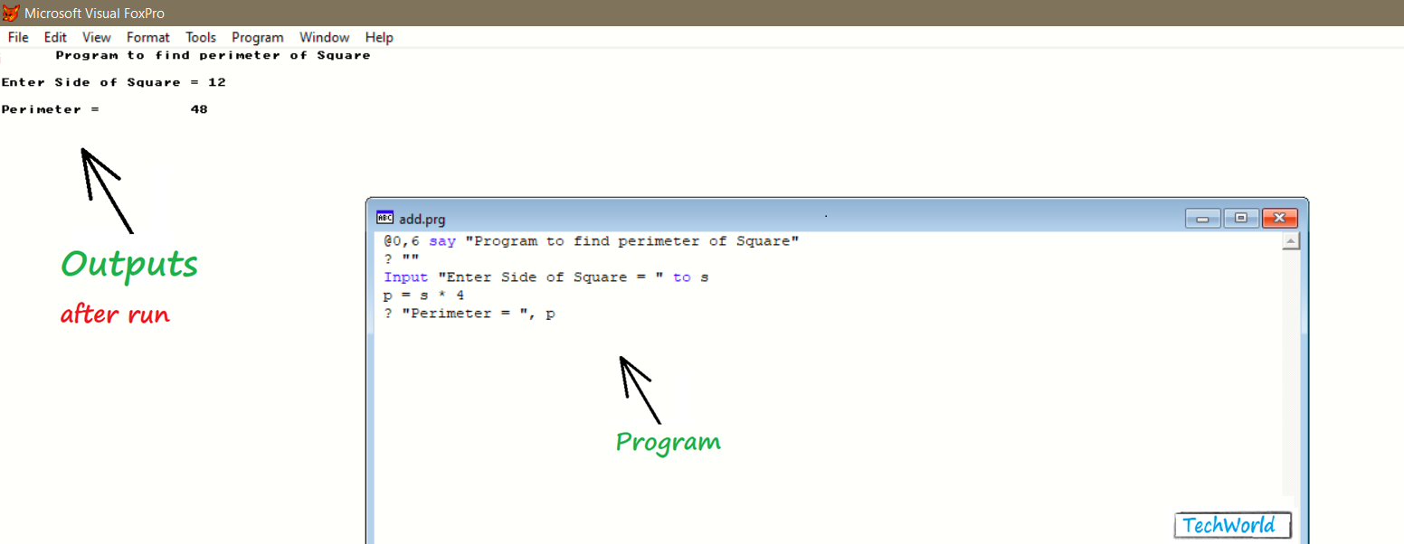 Program to find Perimeter of Square in FoxPro