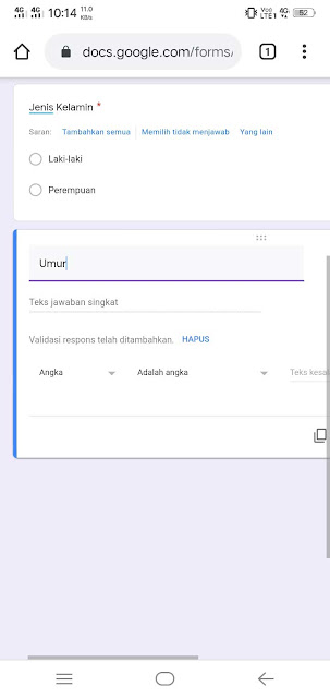 Contoh pertanyaan sederhana google forms - Umur