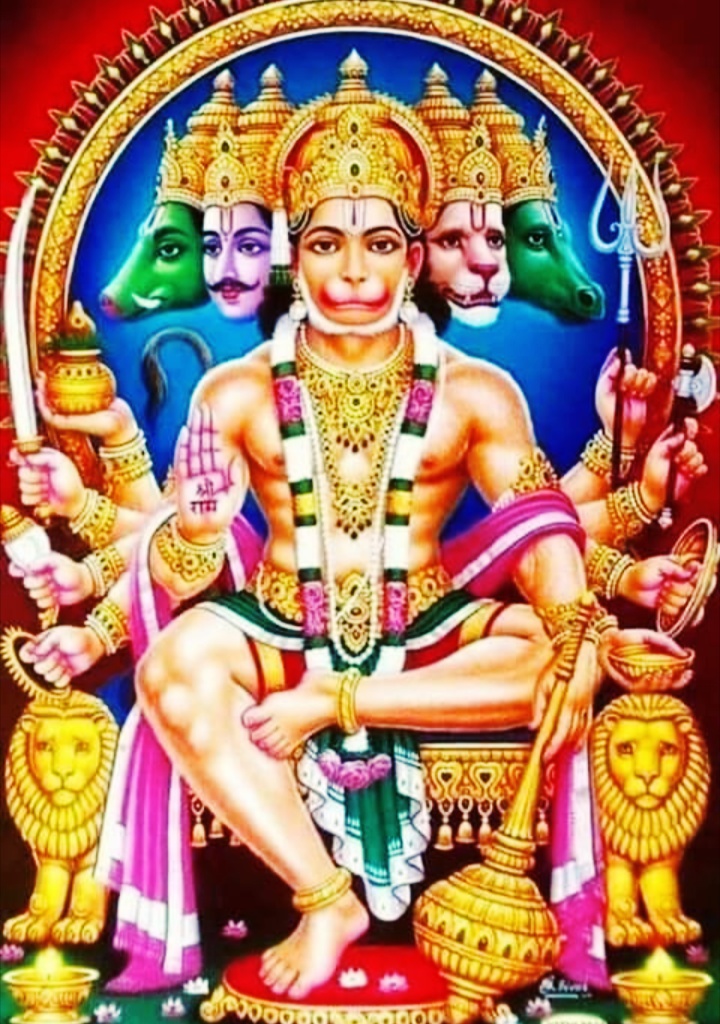 Download Panchmukhi Hanuman With Light Circles Wallpaper  Wallpaperscom