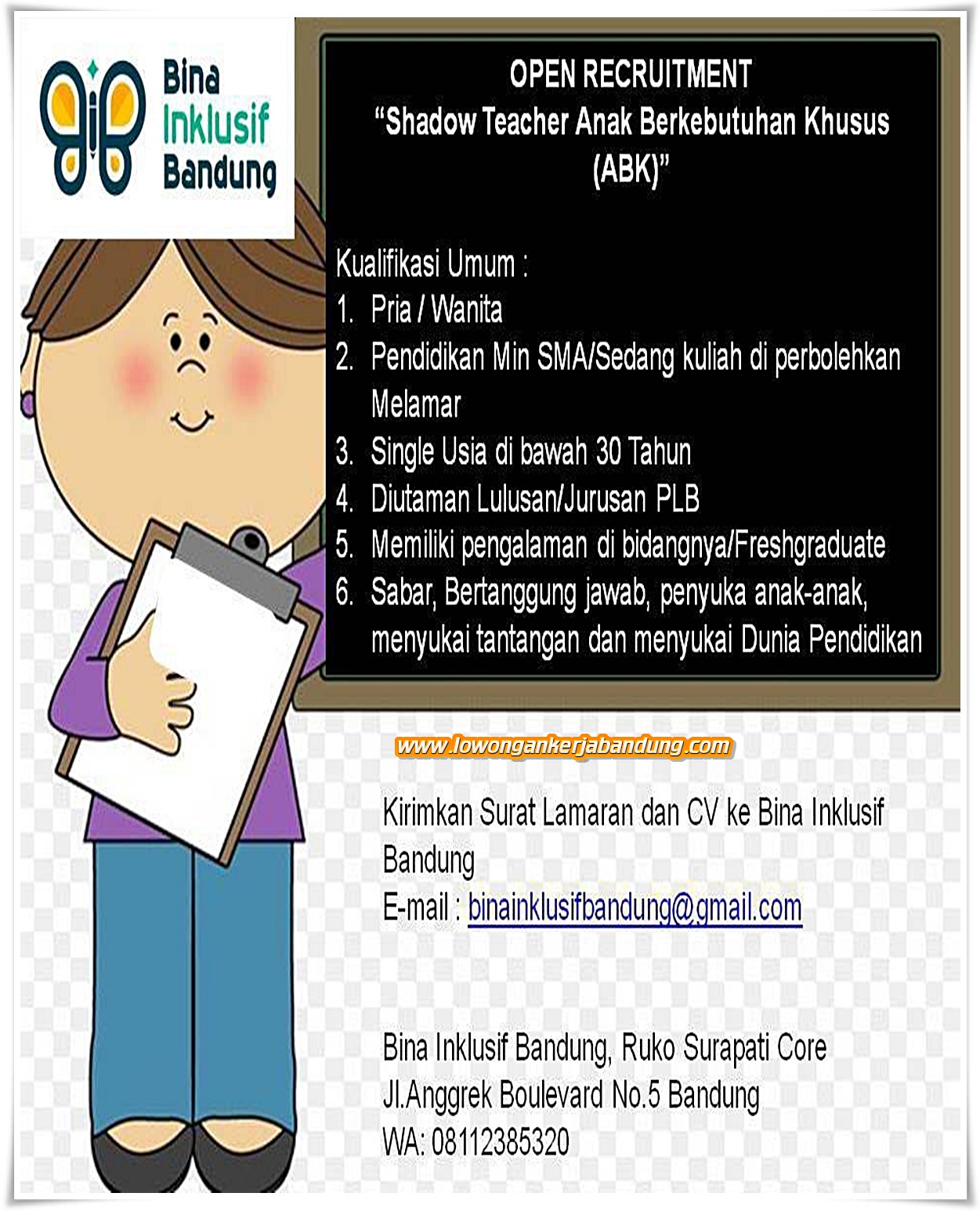 Lowongan Kerja Pengajar Anak Berkebutuhan Khusus Bina Inklusif - Loker