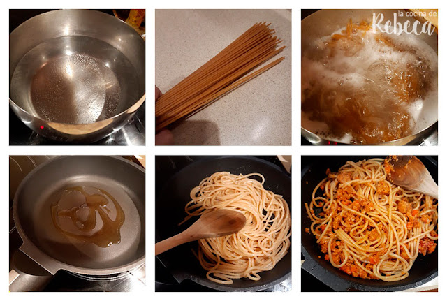 Receta de espaguetis con boloñesa de soja (sojañesa): cocción de la pasta