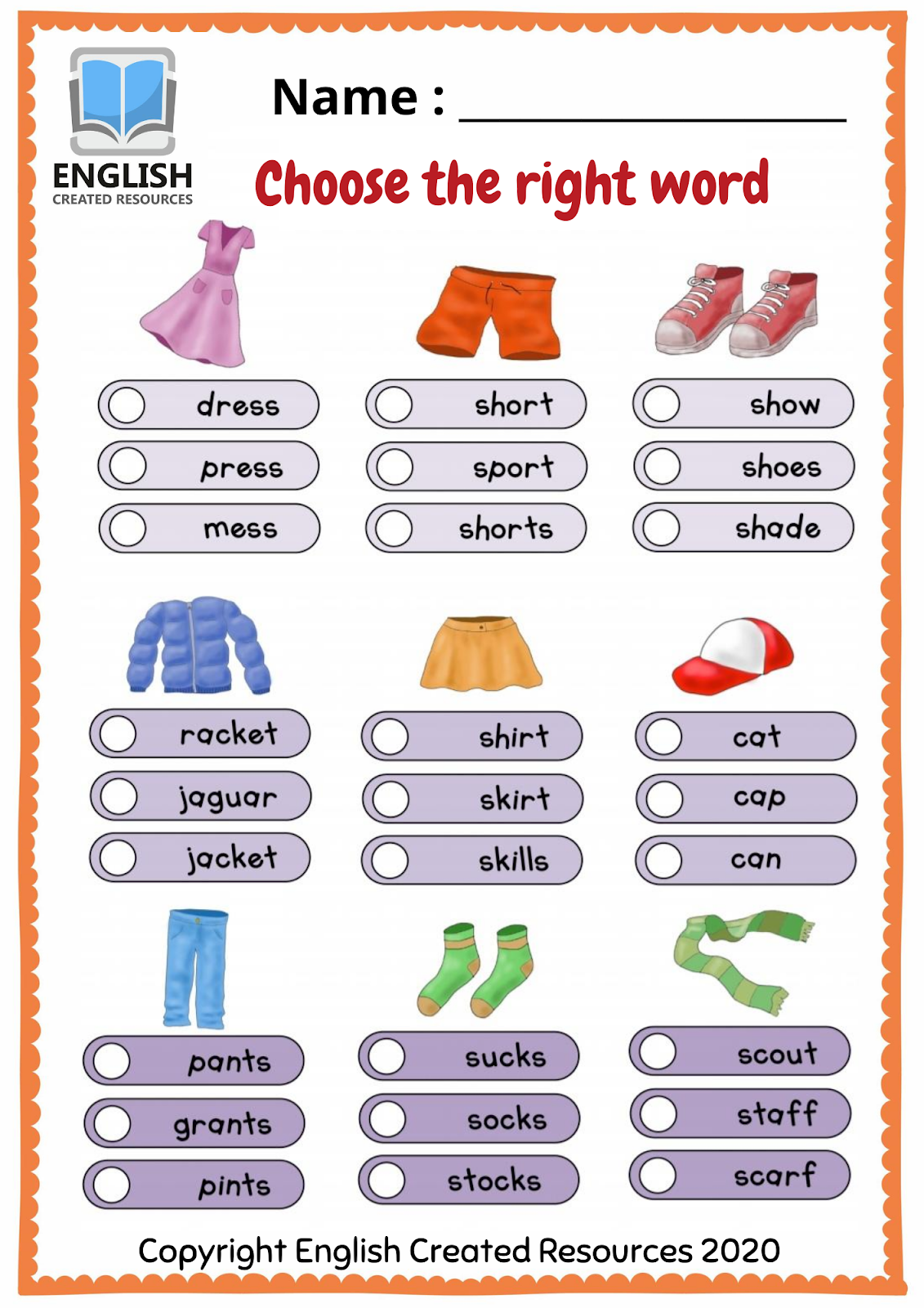 Clothes Worksheets English Created Resources