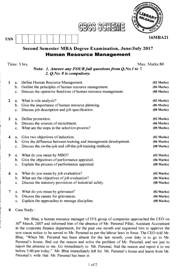 Visvesvaraya Technological University MBA (CBCS) Second Semester