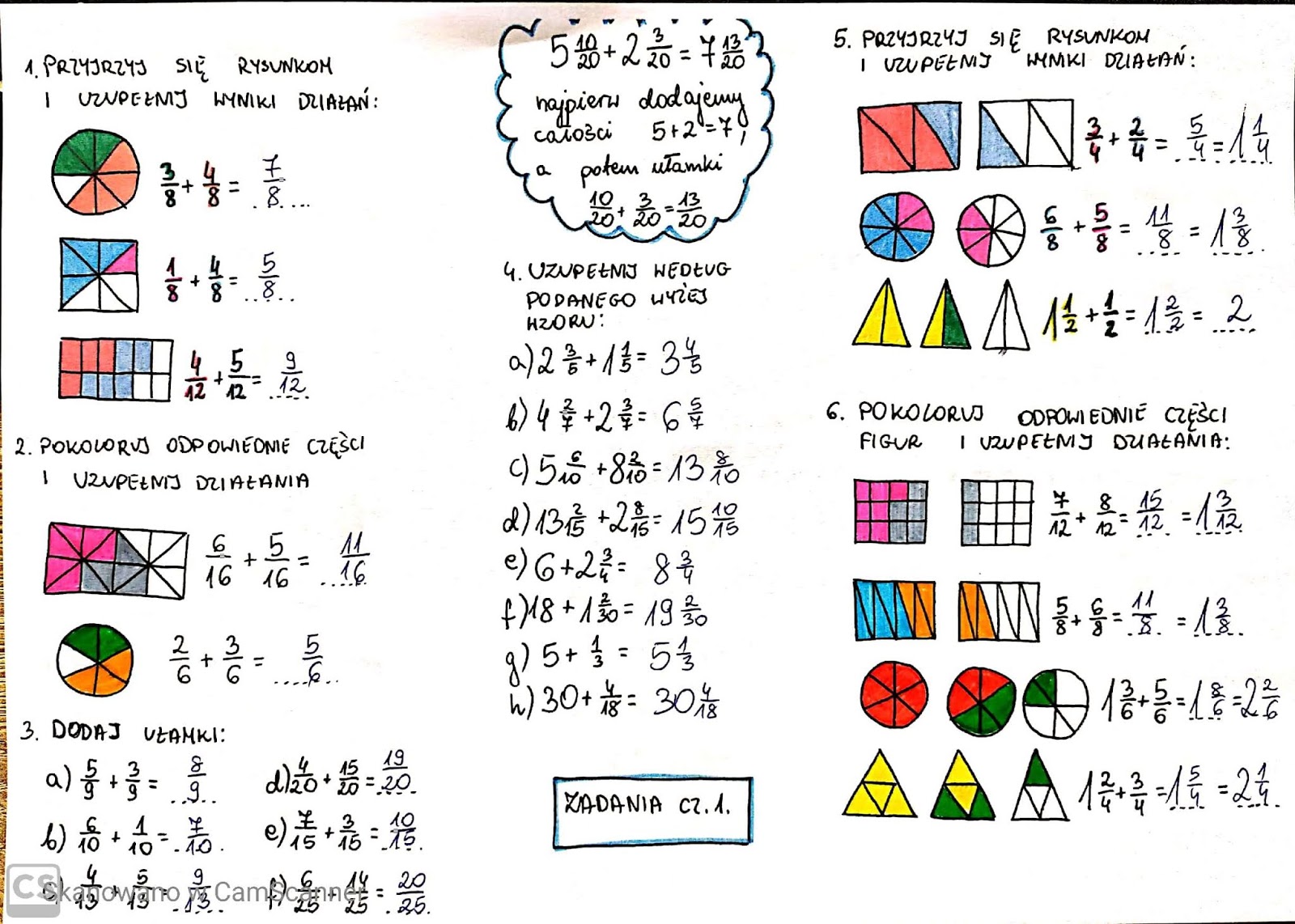 Matematyka Ułamki Klasa 4 Pdf Dodajemy ułamki zwykłe. - klasa 4 (07.04.2020)