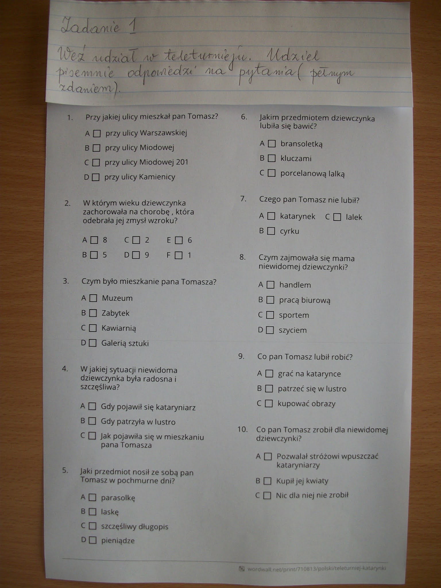 Stacje zadaniowe do lektury pt. "Katarynka"