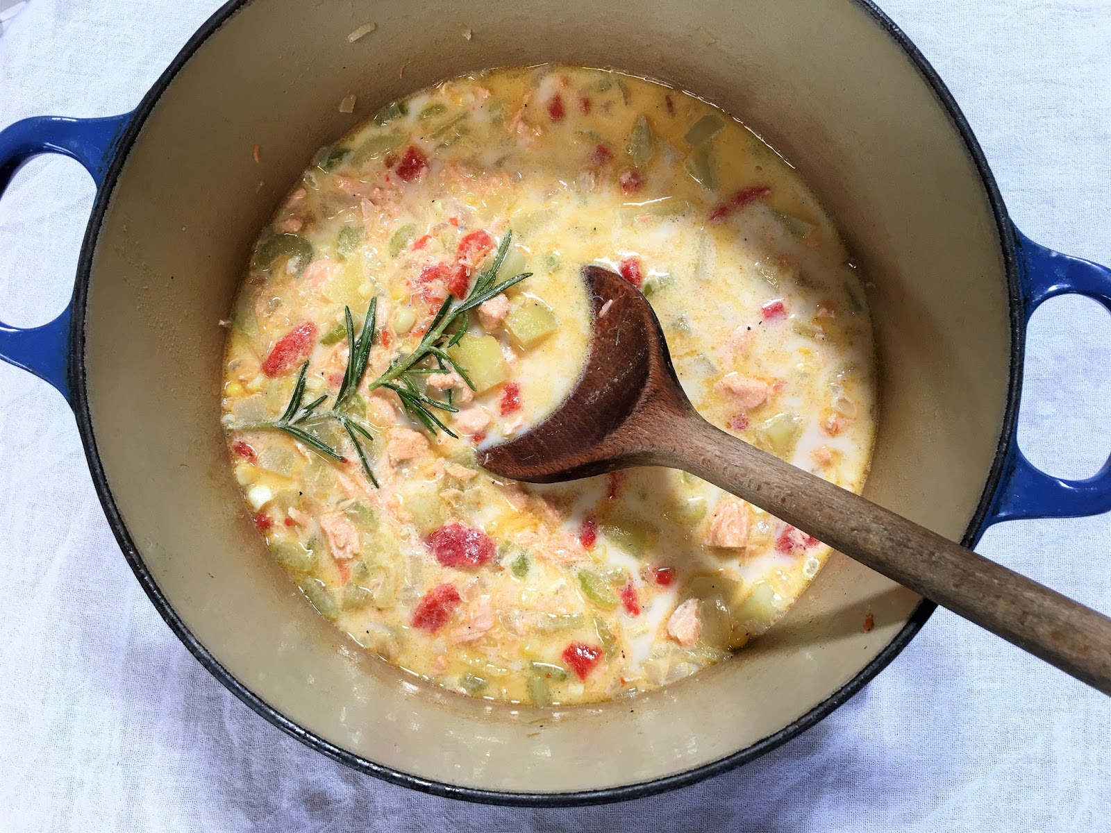 Salmon Chowder and My First Day Back mysavoryspoon