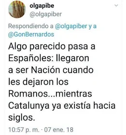 Algo parecido pasa a españoles: Llegaron a ser nación cuando les dejaron los romanos ... Mientras que Catalunya ya existía hacía siglos