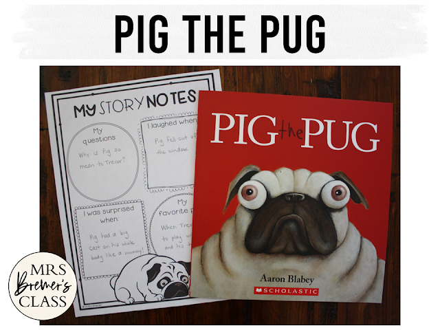 Pig the Pug book study activities unit with Common Core aligned literacy companion activities for Kindergarten and First Grade