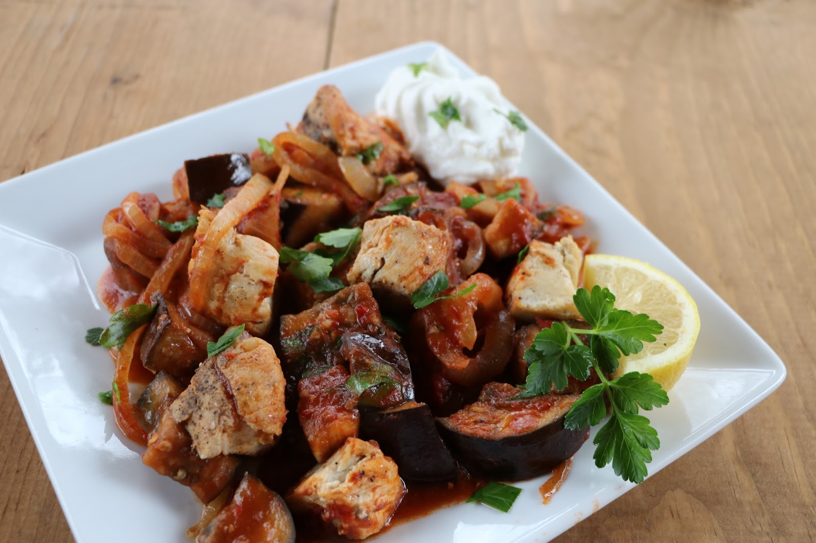 Yates Yummies Spicy Oven Roasted Harissa Eggplant & Chicken