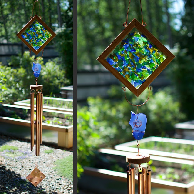 Kaleidoscope sea glass and copper art wind chime by Coast Chimes
