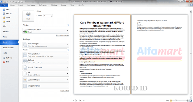 Hasil Akhir Membuat Watermark di Word