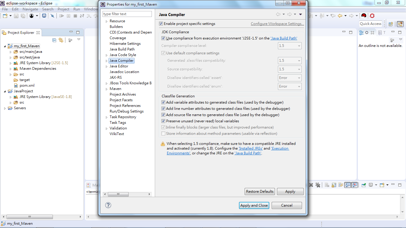 [如何Maven] 在Eclipse中用pom.xml設定Maven專案JDK版本