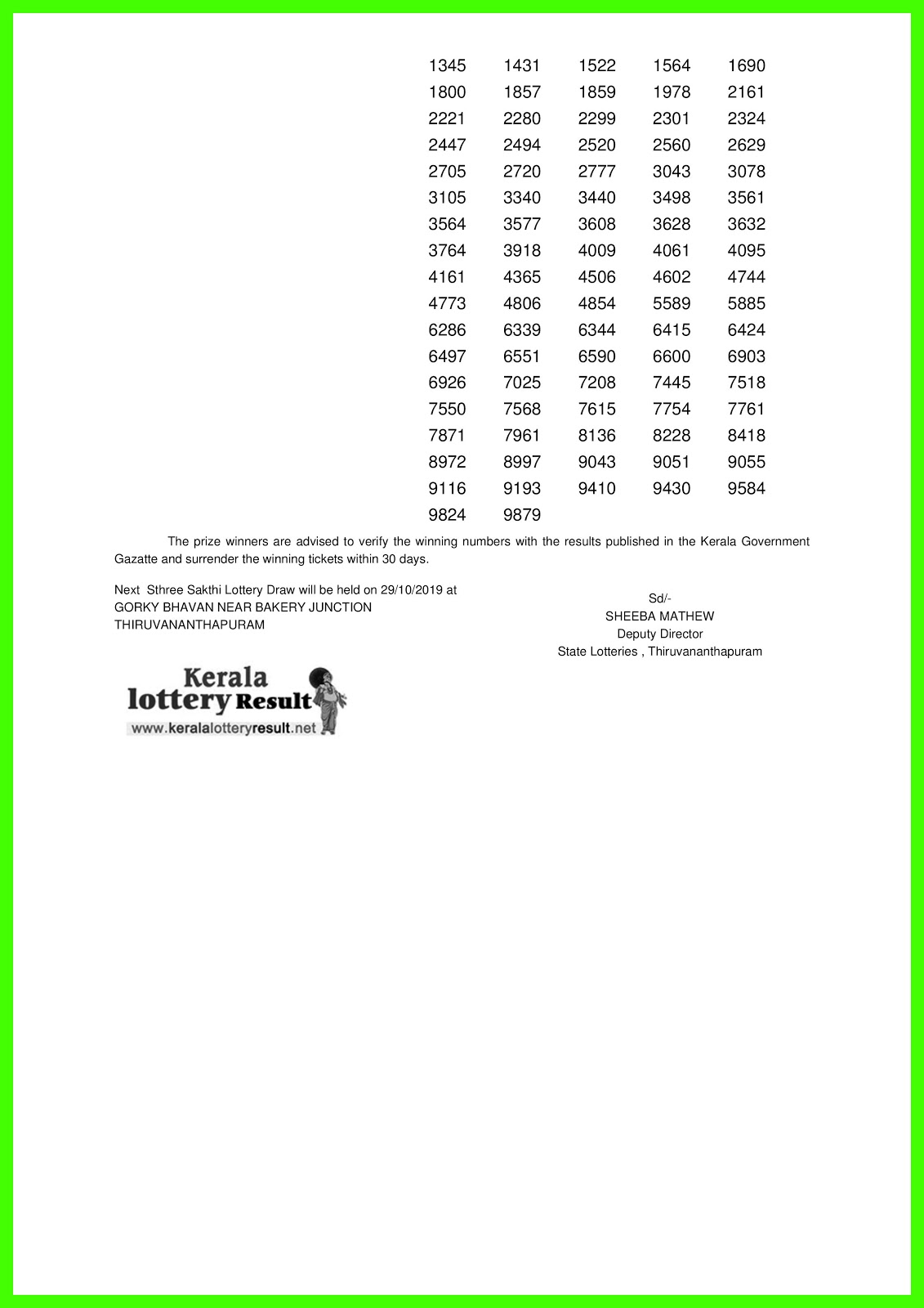 LIVE: Kerala Lottery Result 22-10-2019 Sthree Sakthi SS-180 Lottery Result ~ LIVE ...
