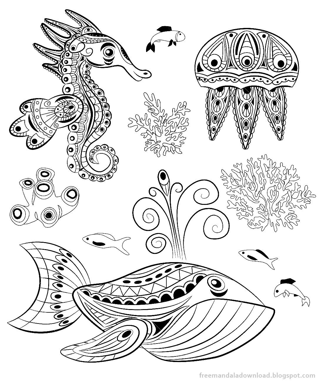 Meeresbewohner Mandala-Sea creatures Mandala - Free Mandala