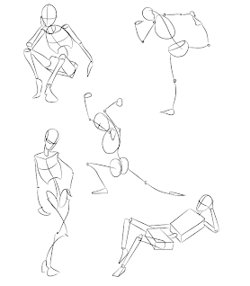 Drawings of people in action using simplified forms and the simple figure.