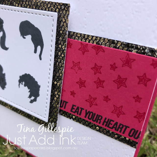 scissorspapercard, Stampin' Up!, Ink Road Stamps, Kindred Stamps, Just Add Ink, Eat Your Heart Out, Electrifying, Label Me Bold, Be Dazzling SP, Pop Culture Cards
