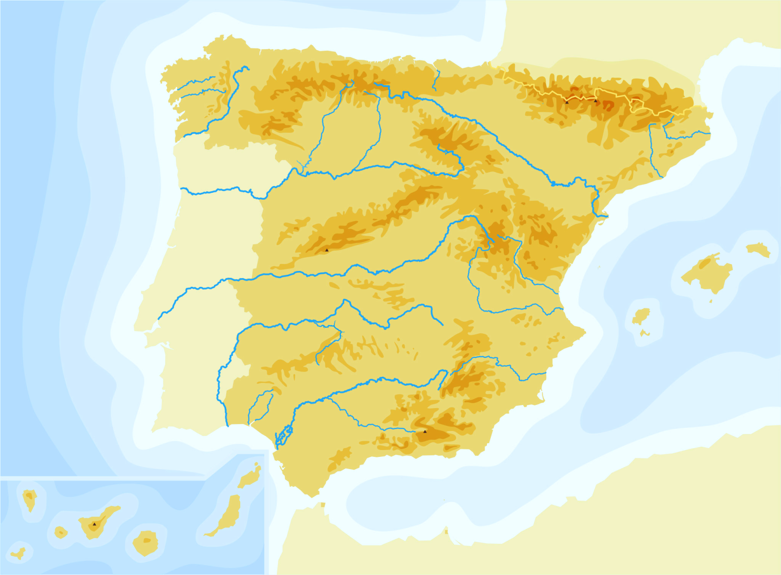 Educablog Primaria Mapa físico mudo de España Educablog Primaria Mapa físico mudo de España