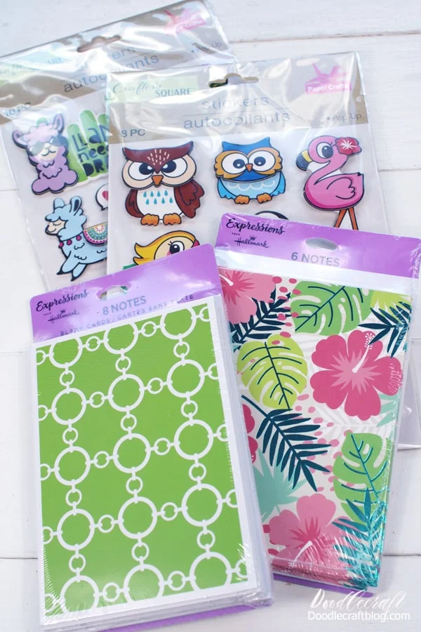 I bought 2 packages of cards and 2 sets of stickers. I love the bird stickers and the tropical vibe!