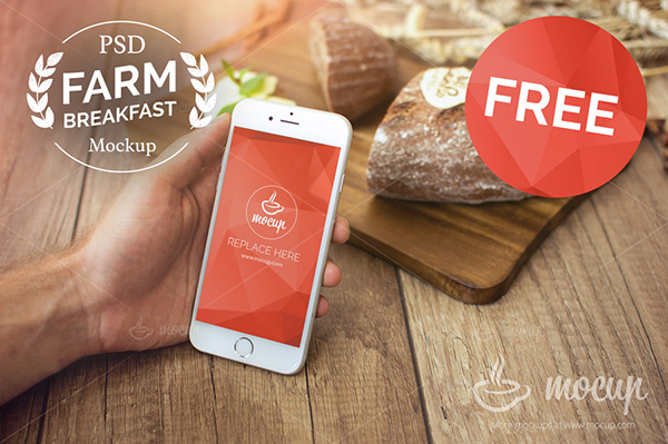 Free Farm Breakfast iPhone 6 Mockup Smartphone & Tablet Mockup PSD Terbaru Gratis - Free Farm Breakfast iPhone 6 Mockup