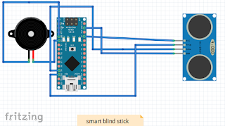Intelligent Blind Stick Project Circuit Diagram