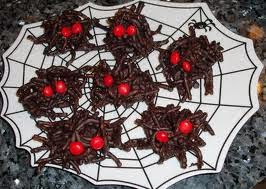 chocolate spiders made out of chow mein noodles