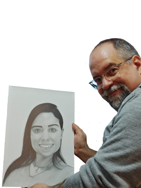 Retrato à lápis crayon e o Desenhista Marcelo Lopes de Lopes