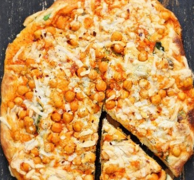 Buffalo Chickpea Pizza with White Garlic Sauce