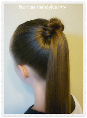 Spindle top ponytail hairstyle.