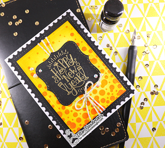 Happy New Year Card by Ellen Haxelmans | Happy New Year Stamp Set, Framework Die Set, Frames Squared Die Set and Bubbly Stencil by Newton's Nook Designs #newtonsnook #handmade