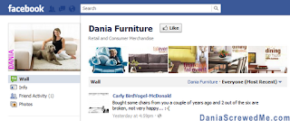 a dissatisfied dania furniture shopper posts on their facebook page and gets ignored