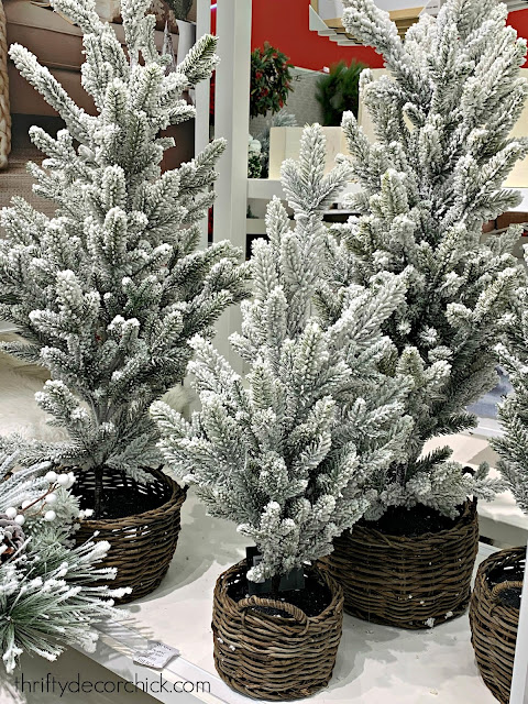 Small snowy trees in baskets 