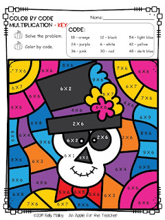 Halloween Color By Number Multiplication Skeleton