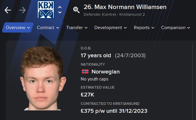 Max Normann Williamsen FM21 Football Manager 2021 Wonderkid