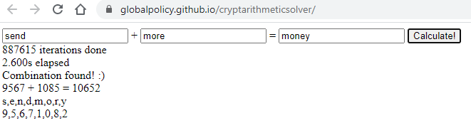 CodeWorth: CryptArithmetic solver