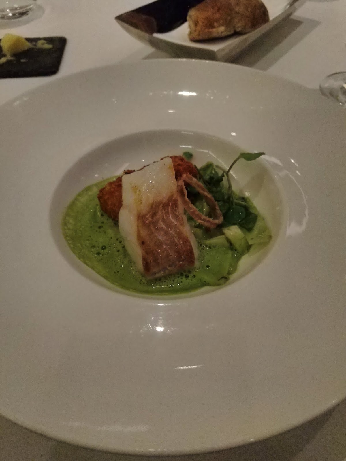 Roasted pollock, brandade croquette & watercress veloute at Galvin at Windows