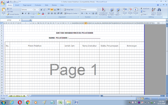 Format daftar naskah materi pelatihan