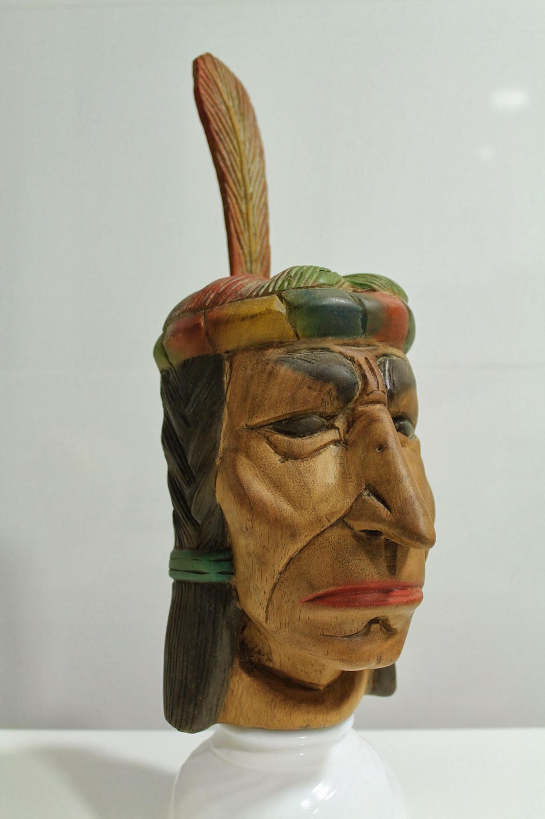 Vintagería Antigua talla de cabeza de indio nativo americano, atrezzo