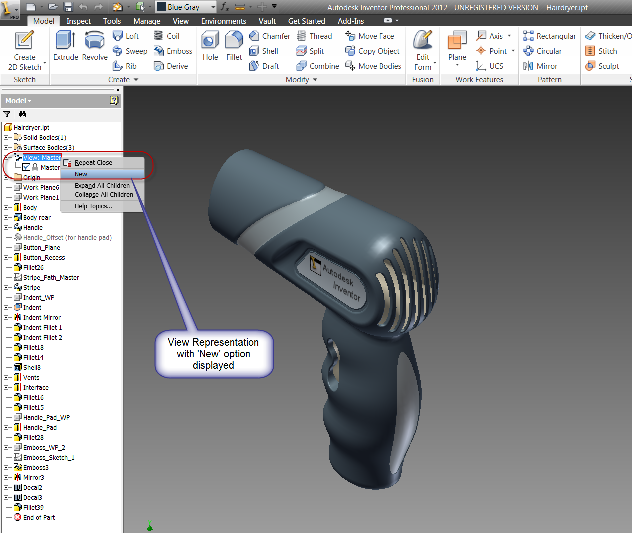 how to unlock design view representation in inventor