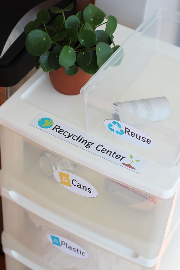Easy DIY Recycling Bins with FREE Printable Labels | Sunny Day Family