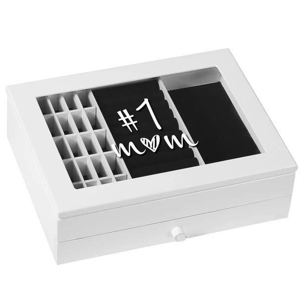 White Personalized Jewelry Box with Text Engraving from Nile Corp
