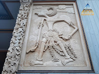 Ukiran relief batu alam paras jogja (batu putih) gambar wayang wisanggeni