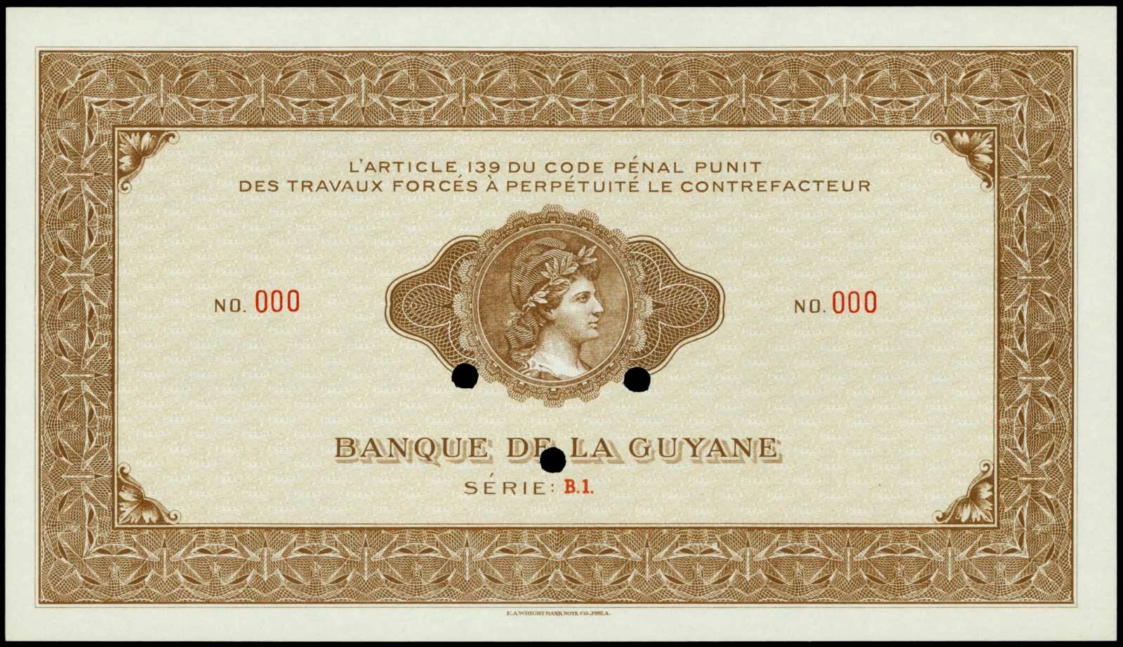 French Guiana paper money 1000 Francs 1942