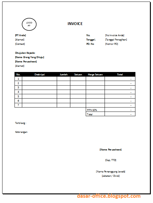 Download Contoh Invoice Doc dan Excel Sederhana - Dasar 
