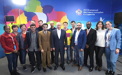 Vladimir Putin with participants of 19th World Festival of Youth and Students. Vladimir Putin with participants of 19th World Festival of Youth and Students.