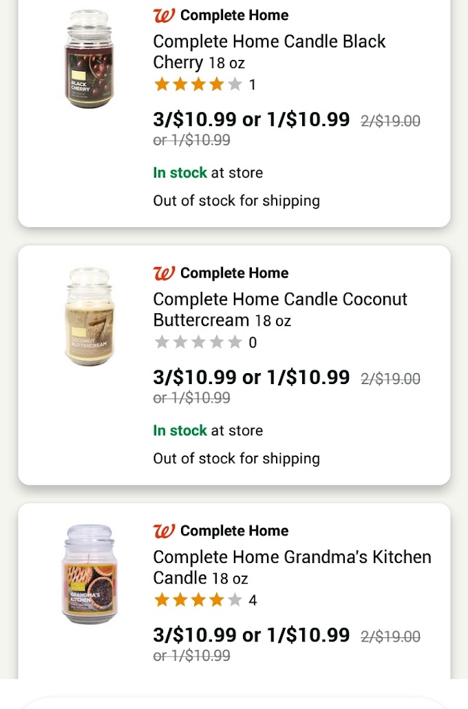 WALGREEN'S COMPLETE HOME 18oz CANDLES 3/$10.99!