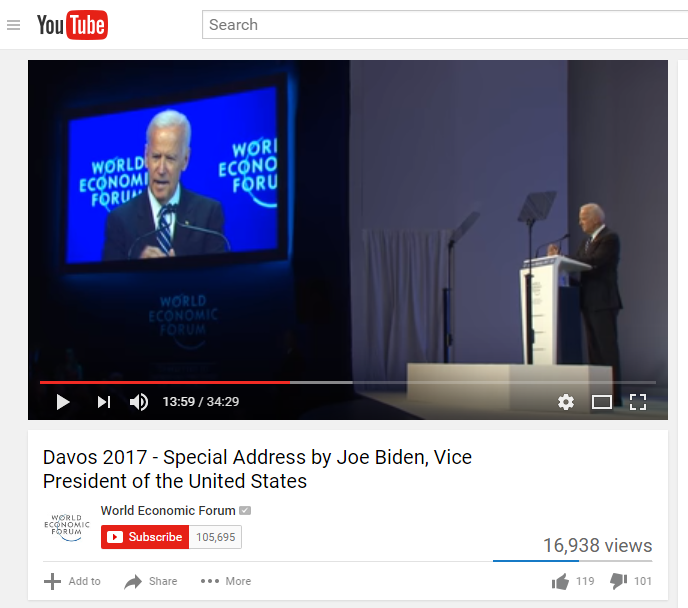 Man with two teleprompters, comfortable cliches, Davos flavored.