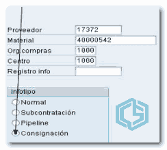 Creación registro info de consignación - Consultoria-SAP