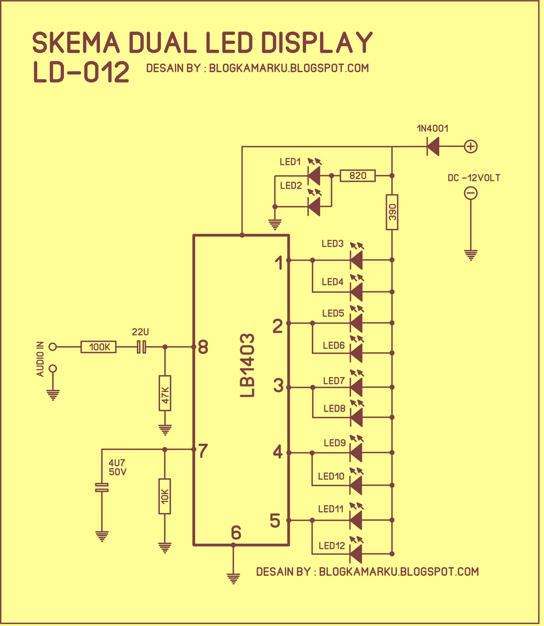 SKEMA RANGKAIAN LED DUAL DISPLAY LB1403 BLOGKAMARKU