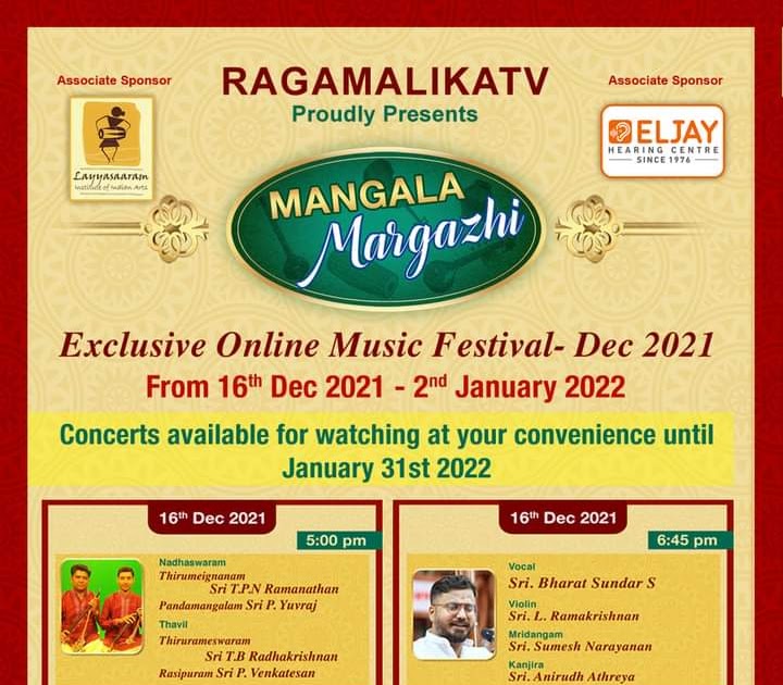 Chennai December Season 2023 Ragamalika Tv Margazhi Mela From Dec